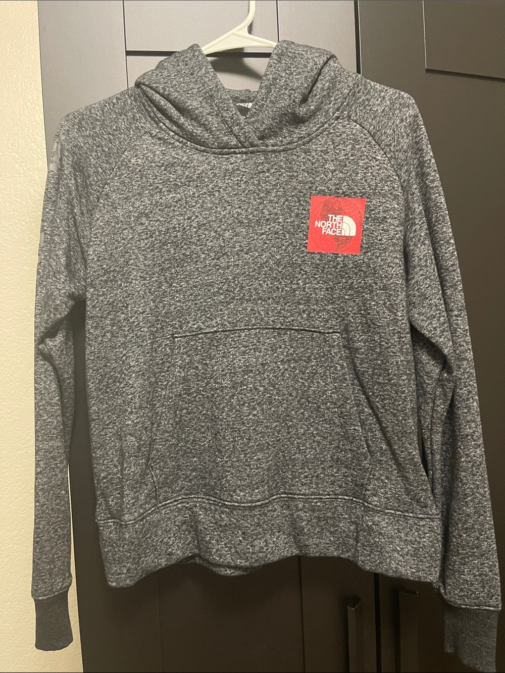 The North Face Women's Gray Cowl Neck Sweater with Red Logo Patch